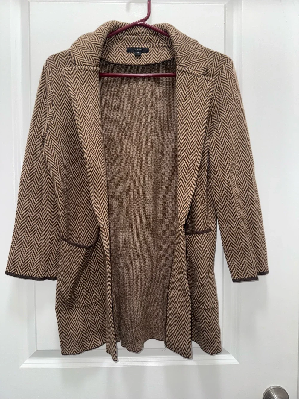 J.Crew Brown Herringbone Open Cardigan Coat